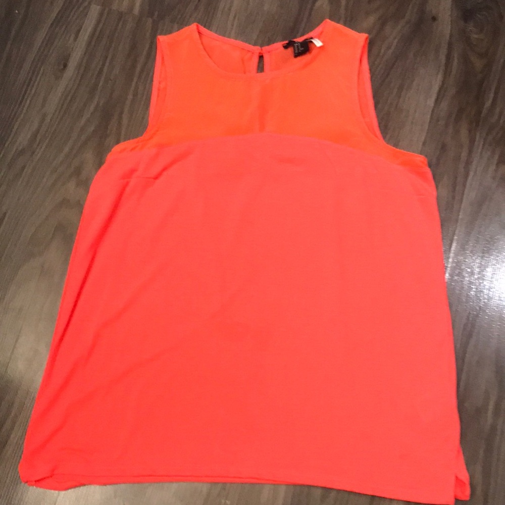 H&M Neon Coral Orange Sheer Tank Top